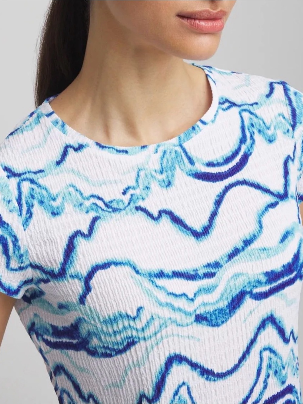 Chico's White Tee with Blue Wave Print